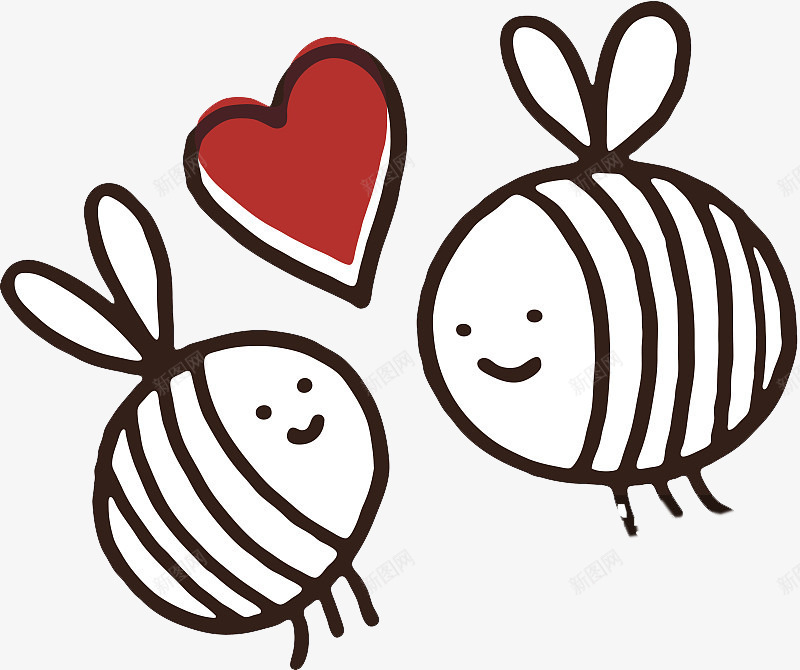 恋爱中的小蜜蜂png免抠素材_新图网 https://ixintu.com 动物 卡通手绘 可爱 恋爱 爱情 红心 蜜蜂 黄色