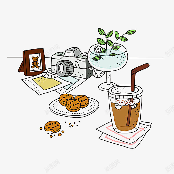 冷饮插画png免抠素材_新图网 https://ixintu.com 植物 相机 食品 餐具 饮料 饼干