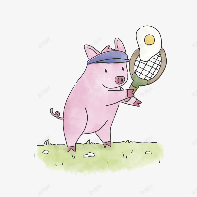 卡通打网球的小猪矢量图ai免抠素材_新图网 https://ixintu.com PNG小猪 小猪 小猪PNG 小猪打球 手绘 手绘小猪 矢量图