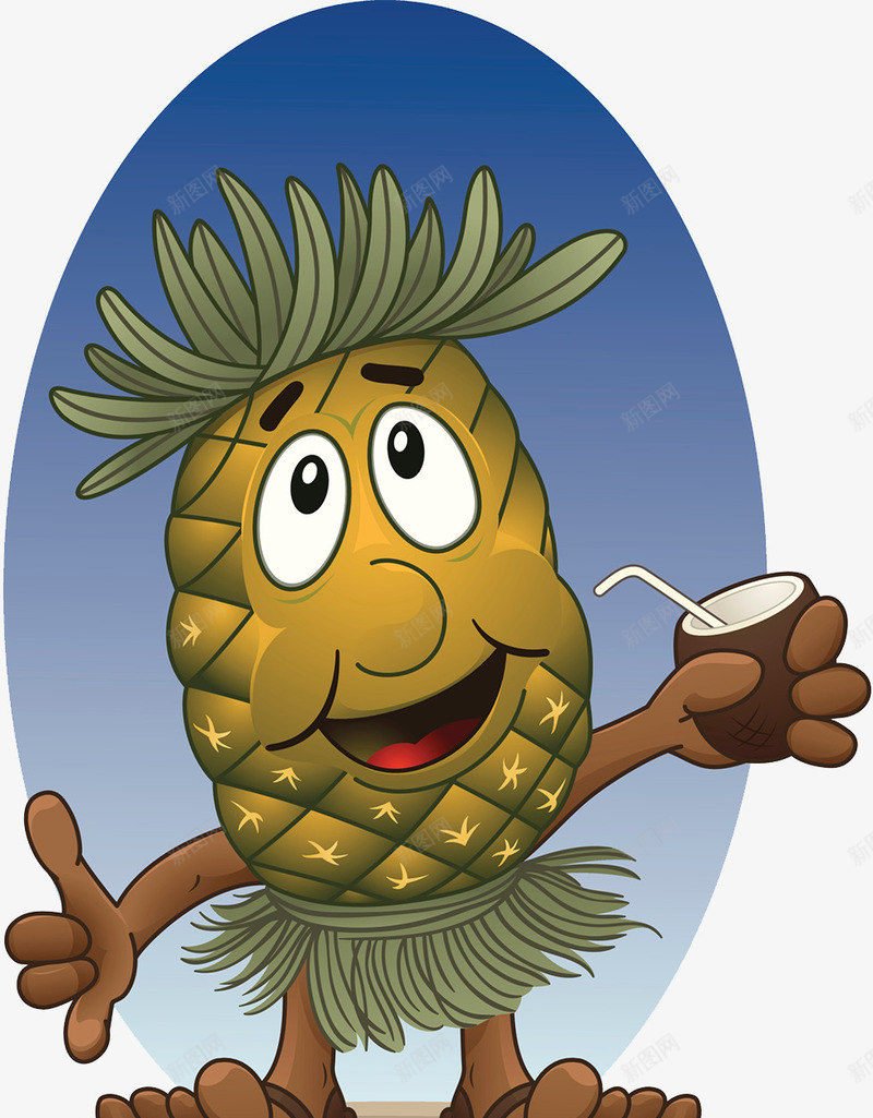 夏威夷菠萝卡通形象png免抠素材_新图网 https://ixintu.com 卡通形象 夏威夷群岛 椰子 热带 草裙 菠萝