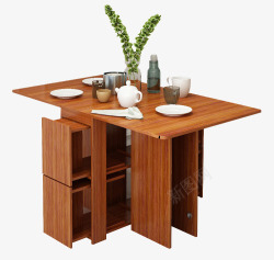 折叠桌面家具带收纳层餐桌高清图片