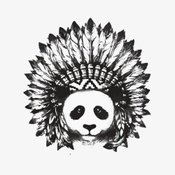 中国风黑色熊猫头素材