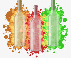 水彩瓶水彩墨迹和葡萄酒瓶矢量图高清图片