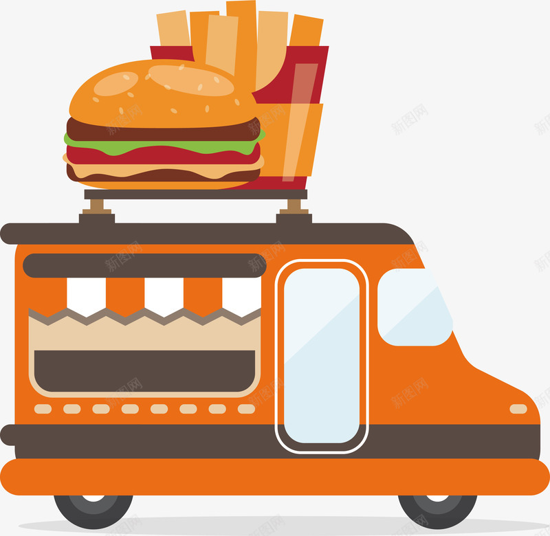 汉堡薯条餐车png免抠素材_新图网 https://ixintu.com 快餐车 橘色餐车 汉堡套餐 汉堡薯条 汉堡餐车 矢量png