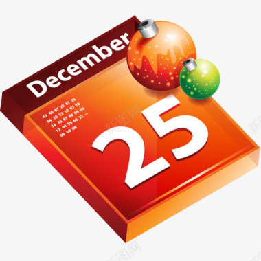 超清晰圣诞节橘红色日历彩蛋图标图标