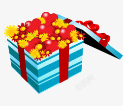 卡通手绘礼物盒花朵红心素材