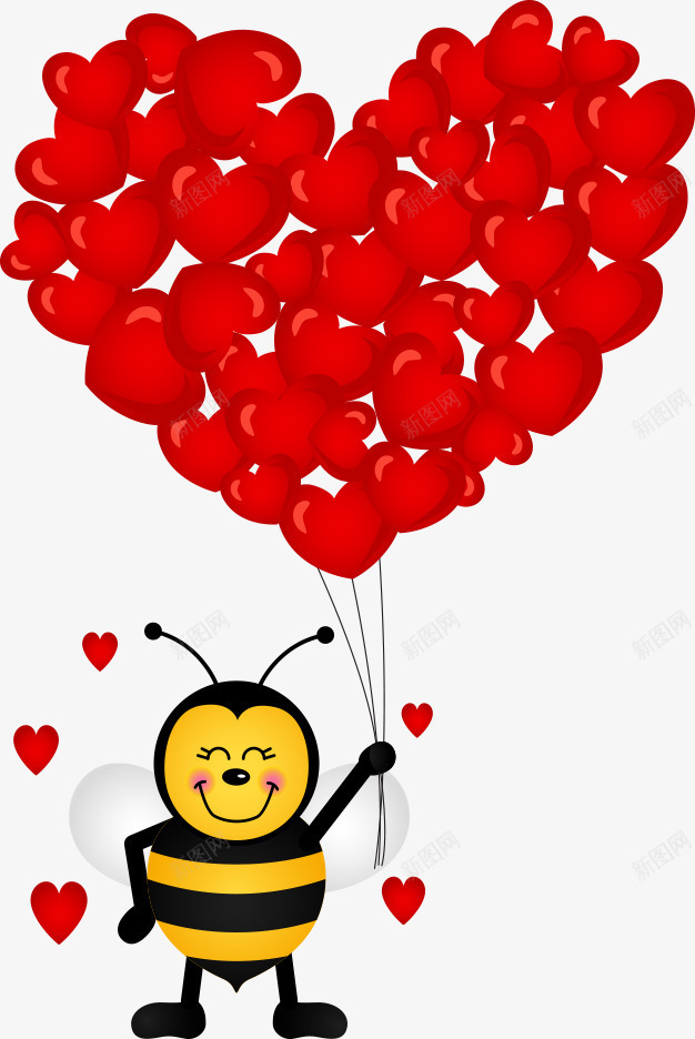 拿红心的蜜蜂png免抠素材_新图网 https://ixintu.com 卡通蜜蜂 爱心 爱心气球 矢量蜜蜂 蜜蜂