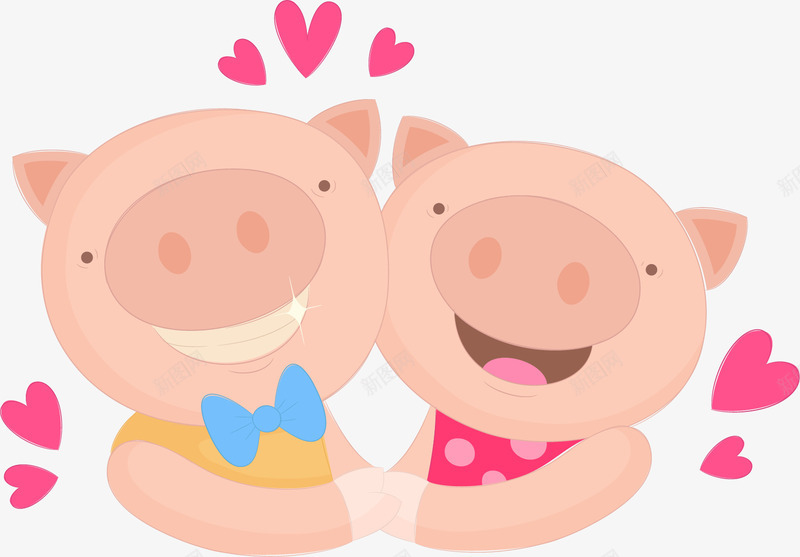 相爱的两只小猪猪卡通图png免抠素材_新图网 https://ixintu.com 动物 可爱的 小猪猪 爱心图案 相恋 相爱的 领结