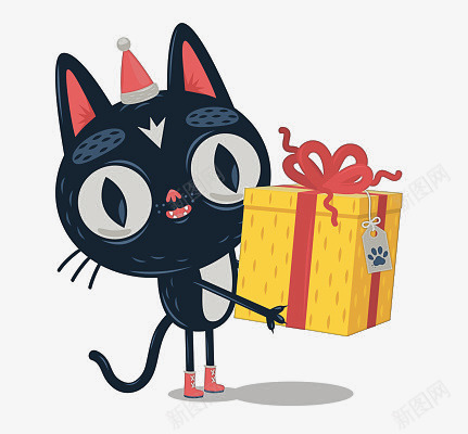 手绘黑猫礼物png免抠素材_新图网 https://ixintu.com 圣诞 手绘 猫咪 礼物 礼盒