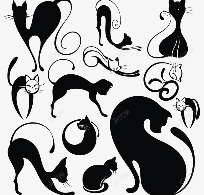 黑色猫咪剪影png免抠素材_新图网 https://ixintu.com 可爱 夸张 形象 猫咪 设计 黑色