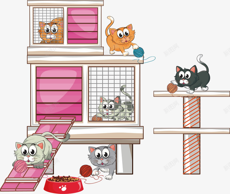 可爱整体猫窝png免抠素材_新图网 https://ixintu.com 可爱猫咪 猫咪之家 猫窝 玩毛球 矢量素材