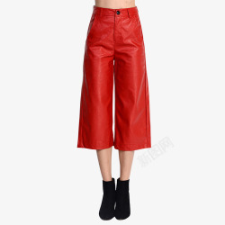 红色喇叭型皮裤素材