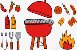 红色的铁铲卡通可爱红色餐具厨具烤炉矢量图高清图片