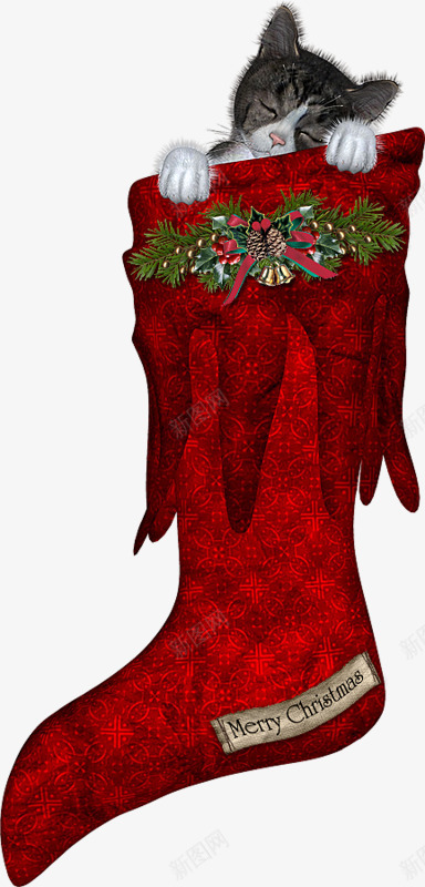 圣诞节靴子png免抠素材_新图网 https://ixintu.com 圣诞礼物 猫咪 红色 靴子