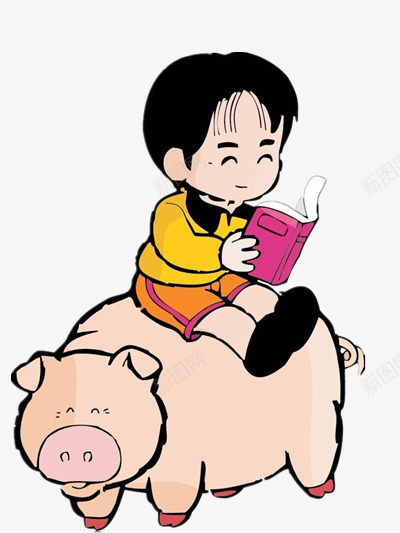 坐在小猪上的孩子png免抠素材_新图网 https://ixintu.com 儿童 动物 卡通 读书