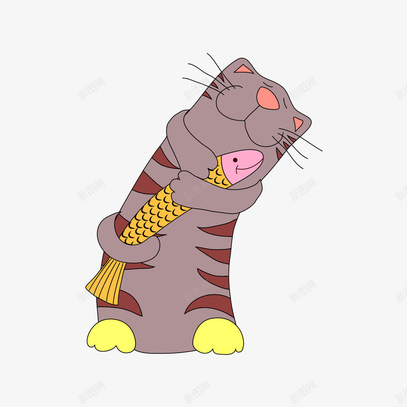 抱着鱼的猫咪矢量图ai免抠素材_新图网 https://ixintu.com 创意 动物 卡通 搞笑 搞笑简笔画 猫咪 矢量图 鱼儿