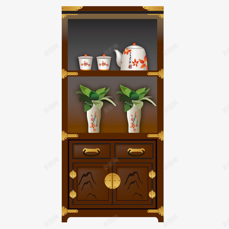 柜子png免抠素材_新图网 https://ixintu.com 传统文化 家具 木柜 柜子 花瓶