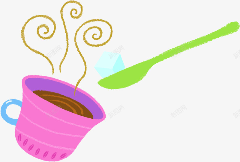 艺术杯子png免抠素材_新图网 https://ixintu.com 儿童 勺子 咖啡 手绘 杯子 水杯 茶具
