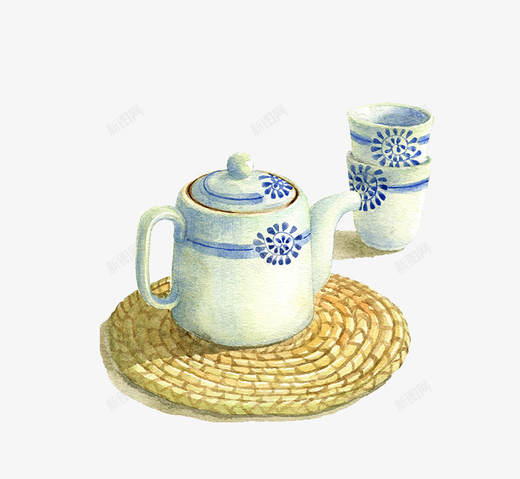 白瓷茶具png免抠素材_新图网 https://ixintu.com 垫子 杯子 白瓷 茶壶