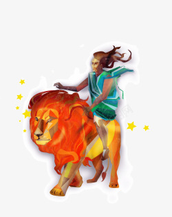 平面星座素材狮子座创意水彩插画高清图片