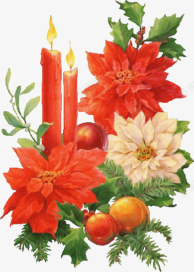 手绘蜡烛png免抠素材_新图网 https://ixintu.com 圣诞节 复古插画 植物 红蜡烛 花朵