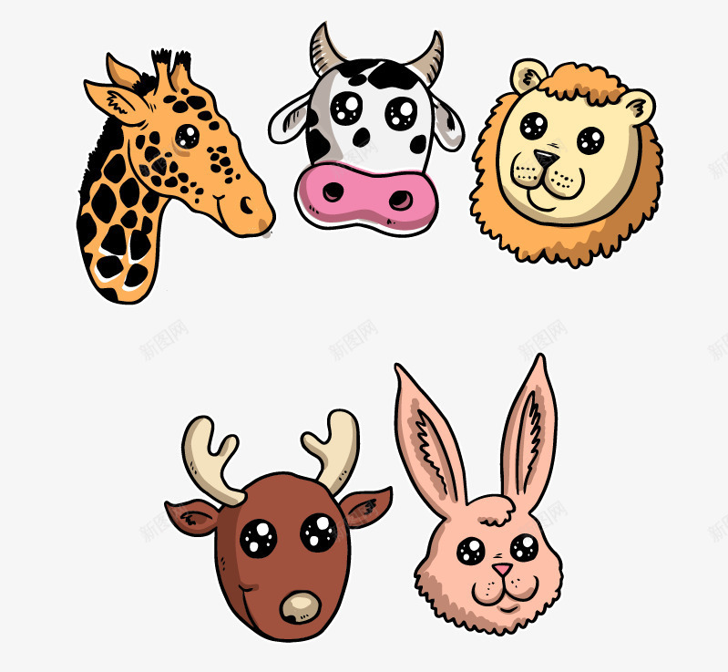 卡通动物png免抠素材_新图网 https://ixintu.com 兔子 动物 卡通动物 奶牛 小动物 狮子 铃鹿 长颈鹿