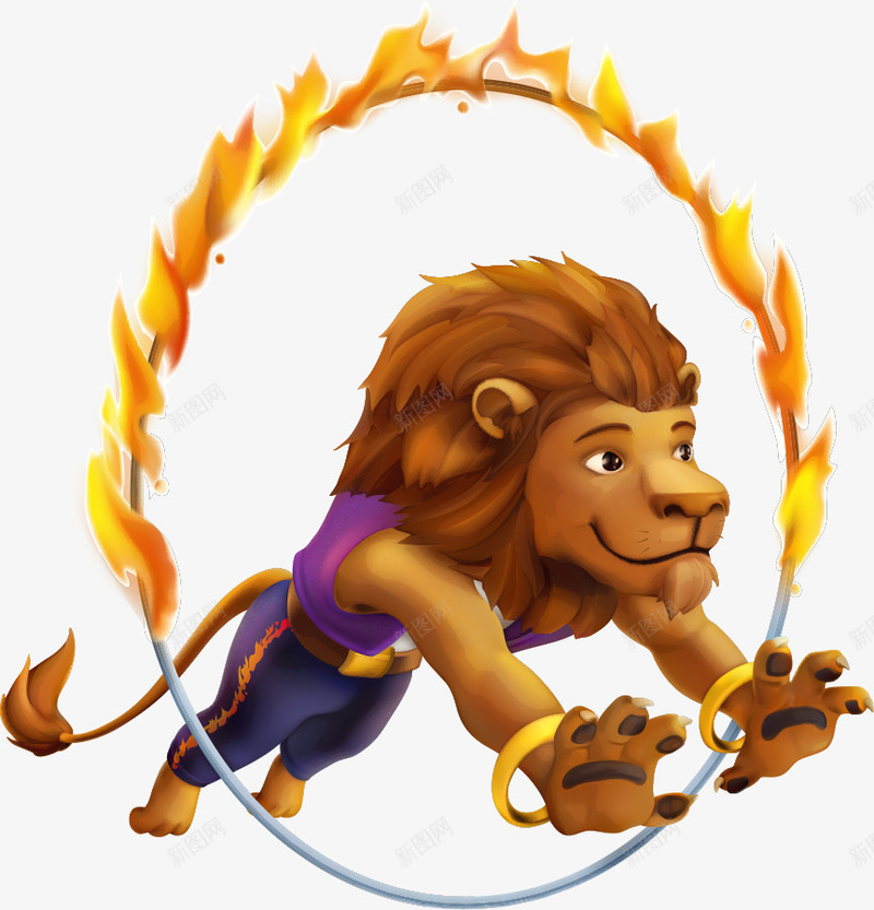 钻火圈的狮子png免抠素材_新图网 https://ixintu.com 动物 卡通动物 卡通狮子 狮子 矢量狮子 跳跃的狮子