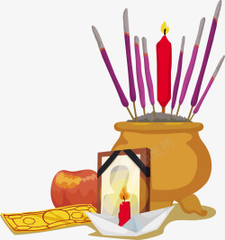中元节手绘手绘中元节蜡烛香火矢量图高清图片