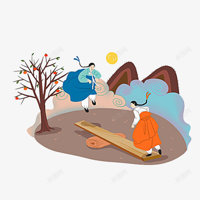 两女子在空地玩跷跷板png免抠素材_新图网 https://ixintu.com 两女子 大山 太阳 树木 欢乐 玩 空地 跷跷板