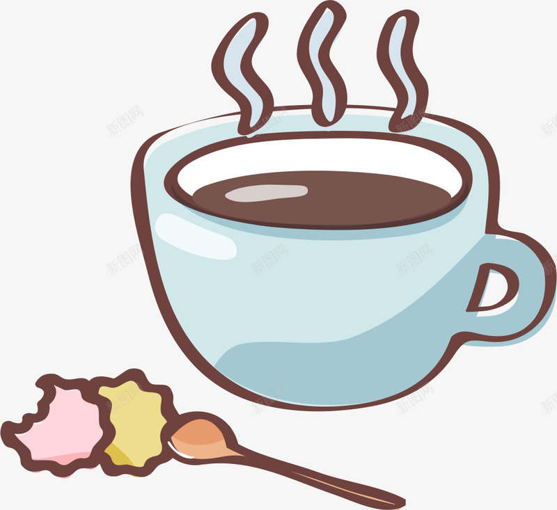 蓝色茶杯png免抠素材_新图网 https://ixintu.com AI 卡通 卡通饼干 咖啡 咖啡杯 手绘 杯子 线条 茶杯 蓝色 饼干
