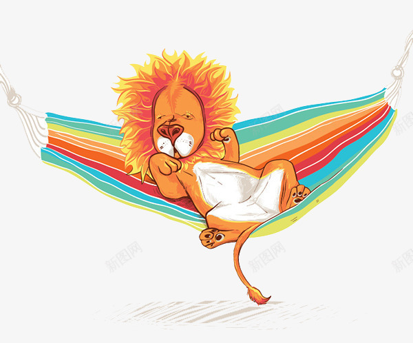 可爱吊床上的狮子png免抠素材_新图网 https://ixintu.com 创意插画设计 创意设计 卡通设计