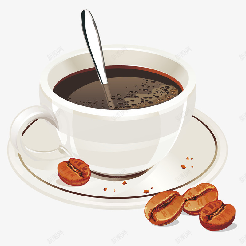 咖啡和咖啡豆png免抠素材_新图网 https://ixintu.com 咖啡 咖啡豆 杯子 矢量装饰 装饰