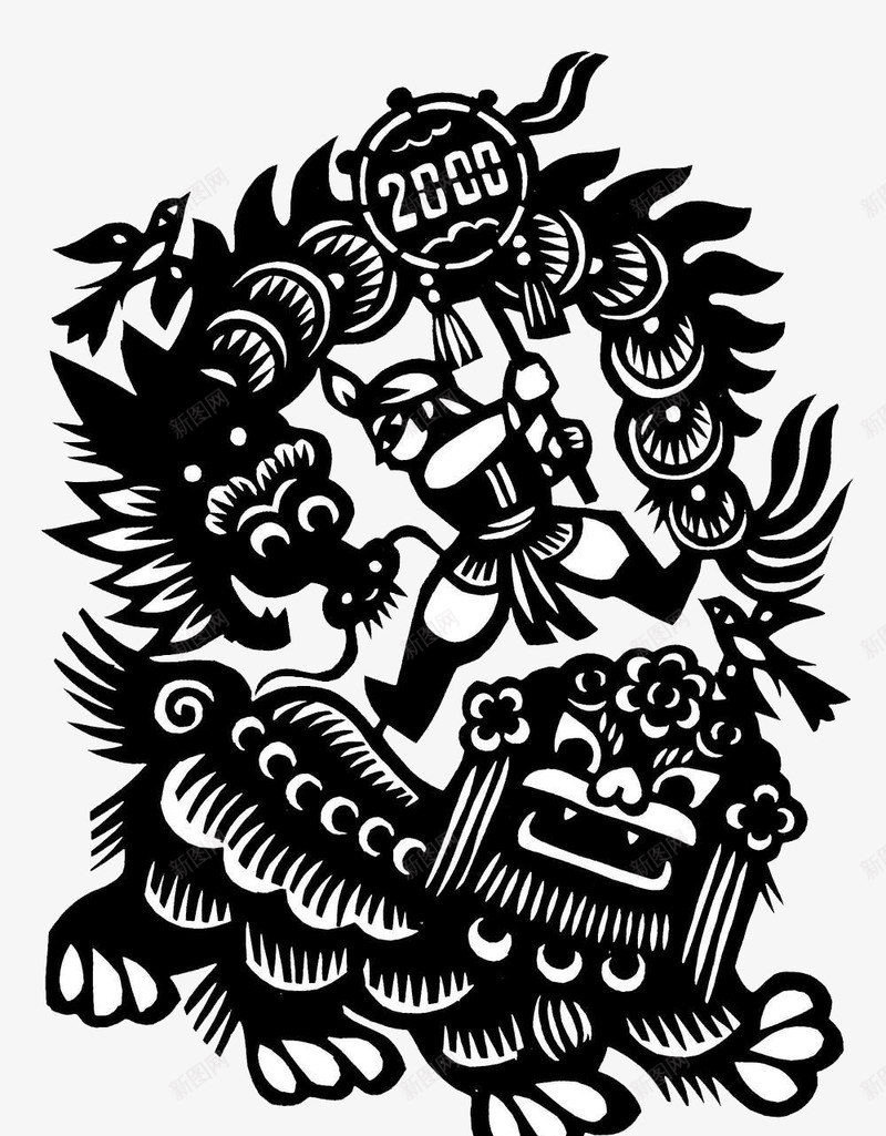 舞狮剪纸图标png_新图网 https://ixintu.com 中国传统 人物 文间艺术 活灵活现 狮子 生动形象 舞狮剪纸