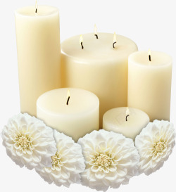 白色蜡烛与花朵素材