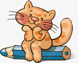 卡通猫与铅笔矢量图素材
