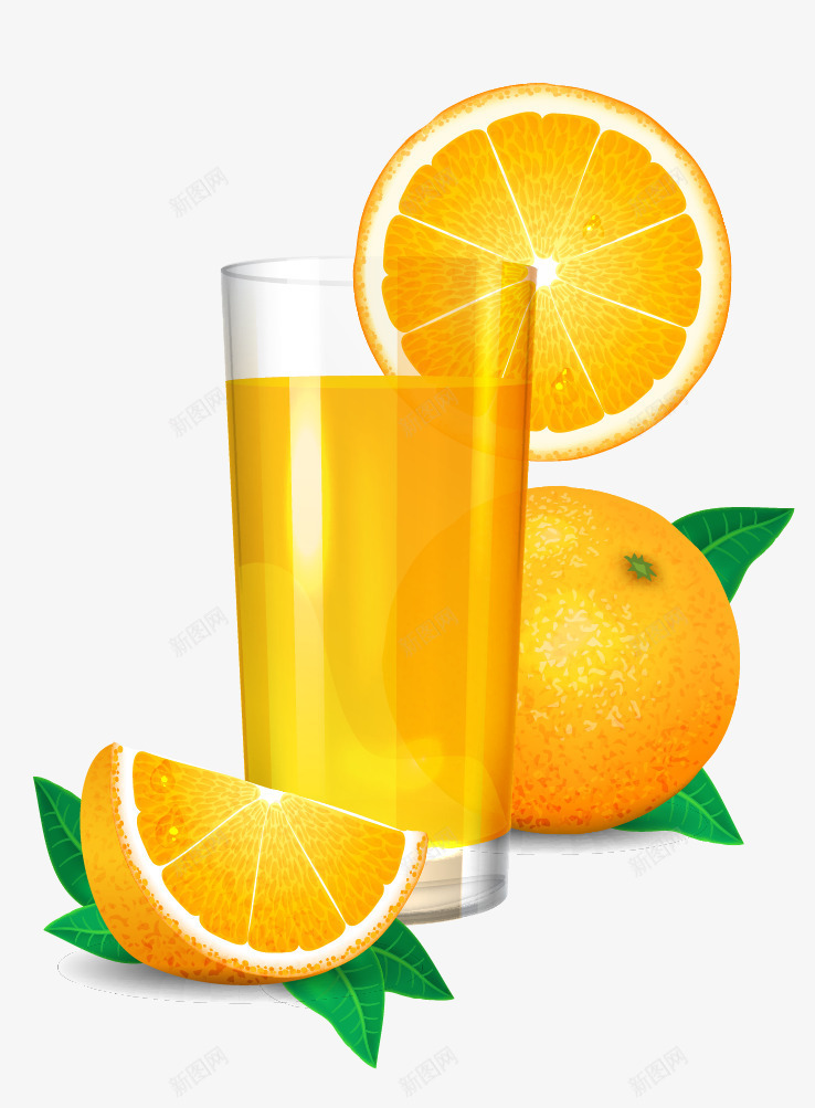 精美橙汁矢量图ai免抠素材_新图网 https://ixintu.com 杯装 橙子 橙汁 精美 绿叶 矢量图