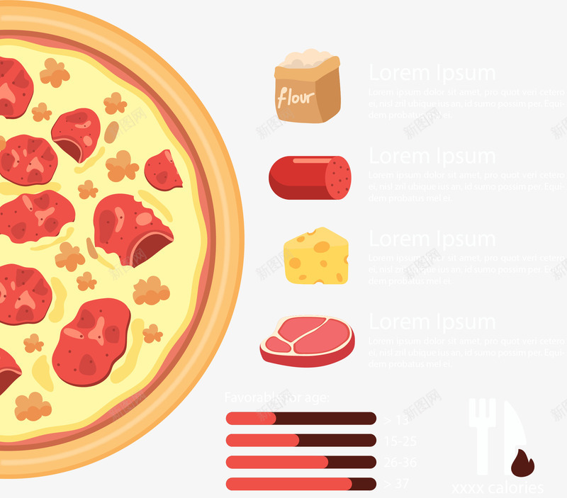 披萨饼信息图表png免抠素材_新图网 https://ixintu.com 信息图表 创意结构 意大利披萨 成分分析 披萨 矢量素材