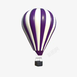 一个吊篮卡通紫白热气球高清图片