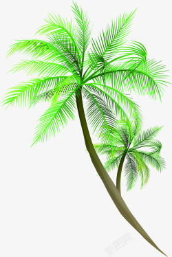 手绘绿色夏季椰树素材