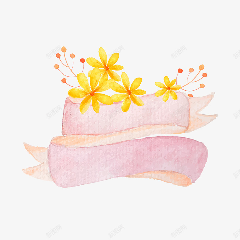 水彩绘条幅装饰png免抠素材_新图网 https://ixintu.com 卡通植物 水彩绘条幅 背景装饰 黄色花朵