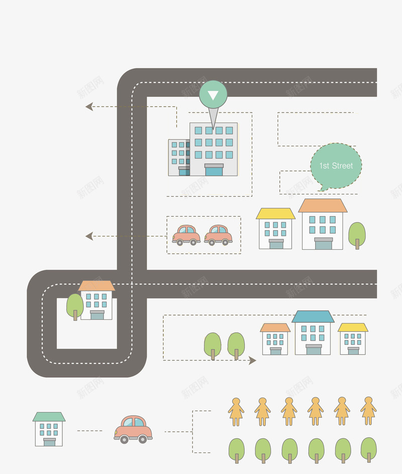 道路建筑的错杂png免抠素材_新图网 https://ixintu.com 商务 建筑 手绘 日系 简约 箭头 道路 错杂