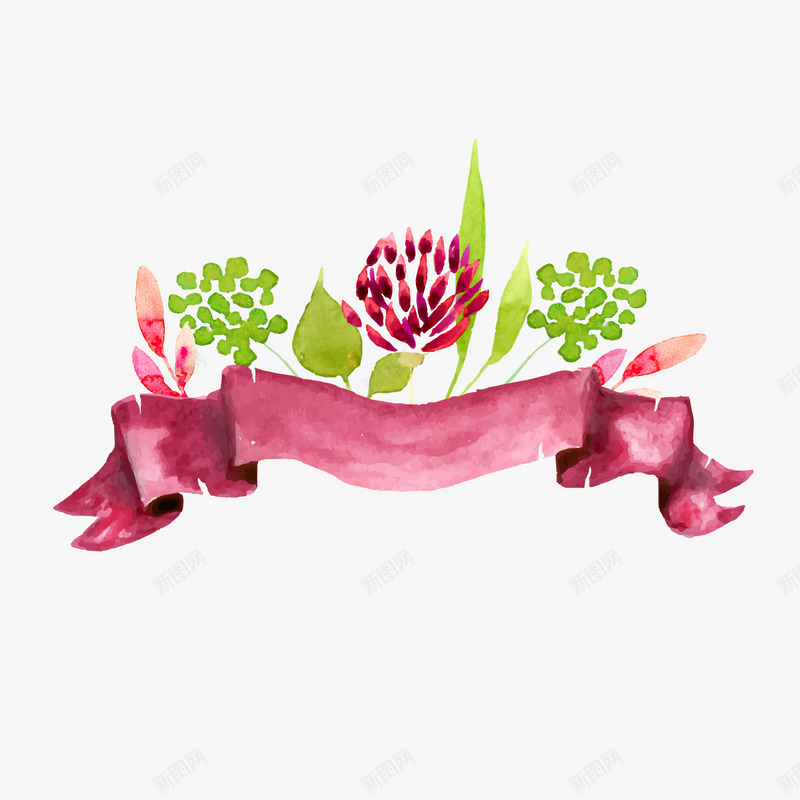 水彩绘花朵条幅png免抠素材_新图网 https://ixintu.com 卡通植物 植物条幅 水彩绘 红色花朵 背景装饰