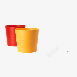 三个空杯子红黄色空花盆高清图片