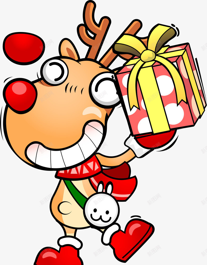 圣诞节黄色麋鹿png免抠素材_新图网 https://ixintu.com 喜庆 圣诞礼物 圣诞节麋鹿 开心 露齿大笑 黄色麋鹿