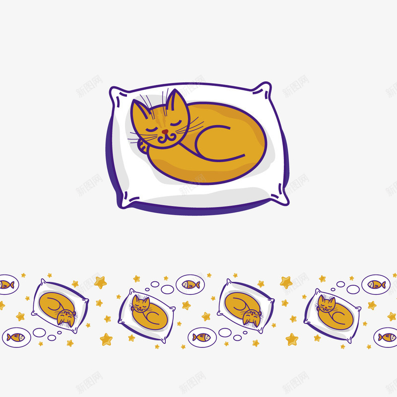 睡觉的猫矢量图eps免抠素材_新图网 https://ixintu.com 宠物 手绘 枕头 黄色 矢量图