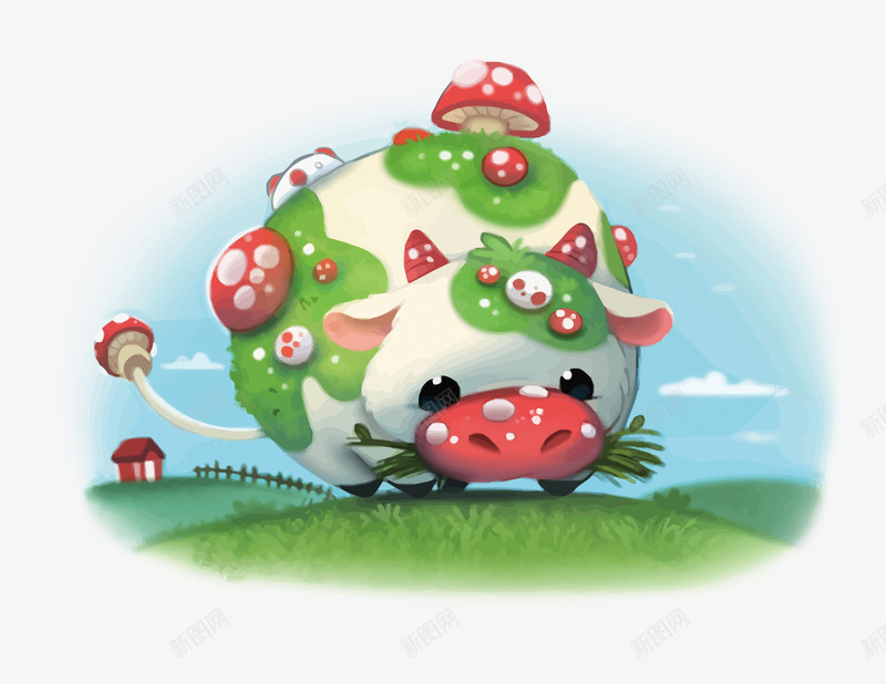 张蘑菇的小奶牛png免抠素材_新图网 https://ixintu.com PNG PNG免费下载 PNG图片 创意 卡通 奶牛 手绘 蘑菇