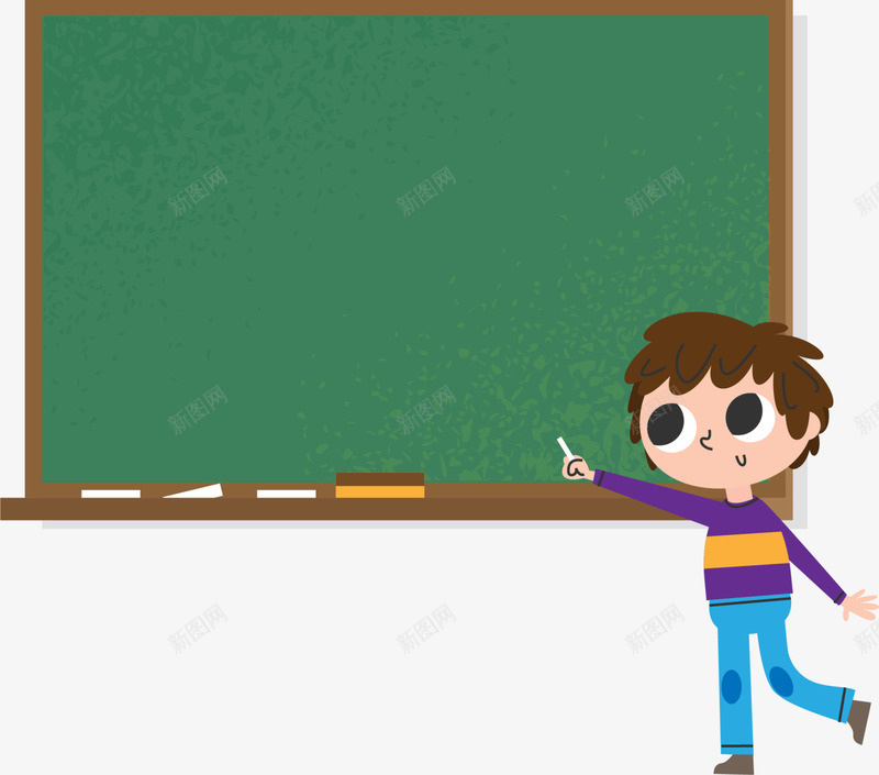 开学季上课的小男孩png免抠素材_新图网 https://ixintu.com 上课的小男孩 学习 开学季 手拿粉笔 白色粉笔 绿色黑板