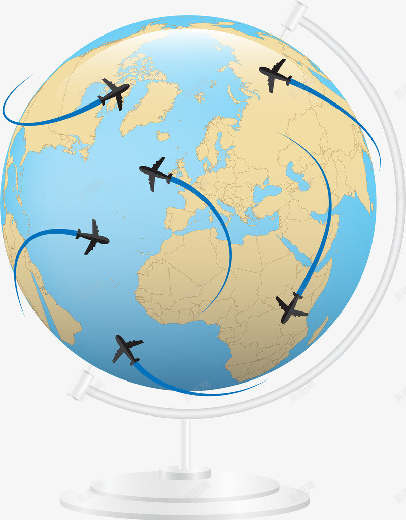 飞机环绕的地球png免抠素材_新图网 https://ixintu.com 地球仪 旅行 飞机