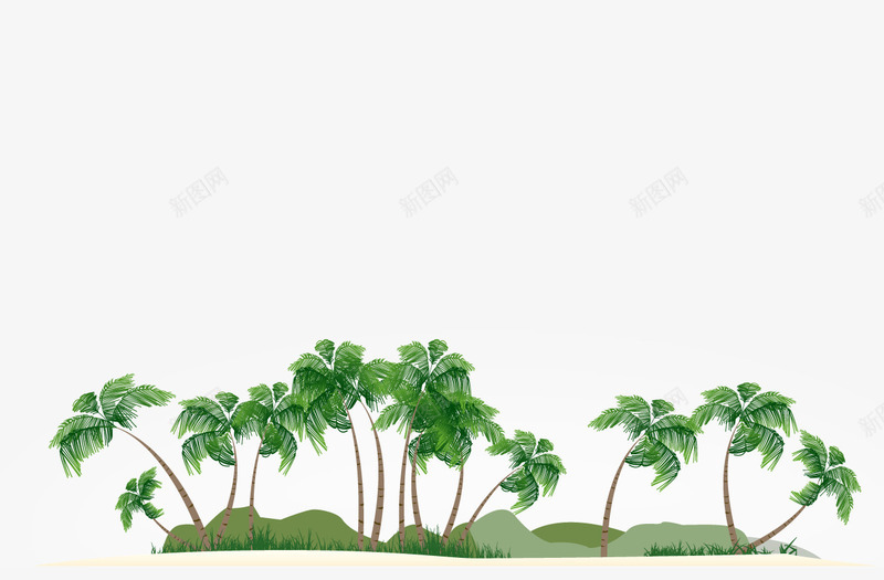 绿色椰树岛png免抠素材_新图网 https://ixintu.com 椰树 绿色 背景 节日元素 装饰图案