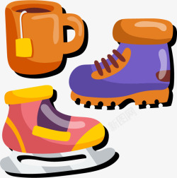 旅游杯子滑冰鞋棉鞋矢量图素材